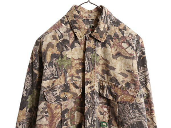 90s USA製 モッシーオーク リアルツリー カモ コットン シャツ メンズ L / 90年代 オールド MOSSY OAK 迷彩 長袖シャツ ハンティング 総柄