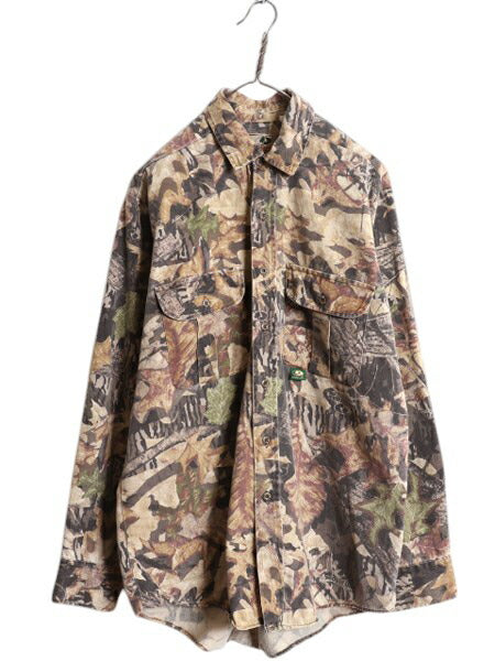 90s USA製 モッシーオーク リアルツリー カモ コットン シャツ メンズ L / 90年代 オールド MOSSY OAK 迷彩 長袖シャツ ハンティング 総柄