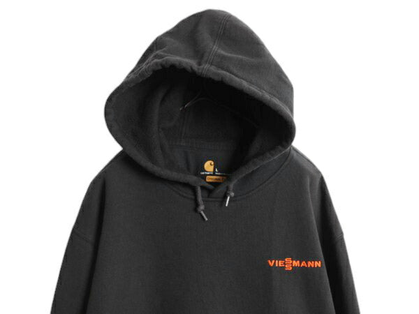 カーハート スウェット フード パーカー メンズ L / CARHARTT トレーナー スエット ミドルウェイト プルオーバー 裏起毛 ワンポイント 黒