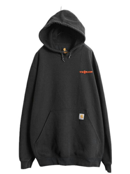 カーハート スウェット フード パーカー メンズ L / CARHARTT トレーナー スエット ミドルウェイト プルオーバー 裏起毛 ワンポイント 黒