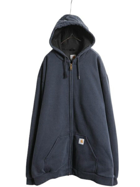 US企画 カーハート 裏 サーマル フルジップ スウェット フード パーカー メンズ XXL / 古着 CARHARTT Rain Defender ジャケット トレーナー