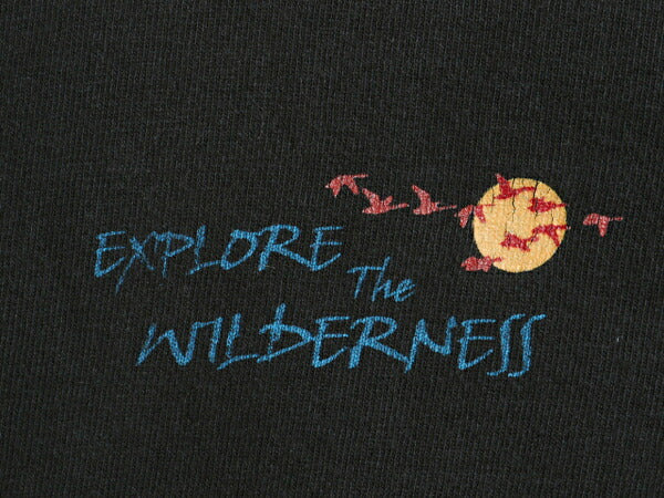 90s USA製 シカ アート イラスト 両面 プリント ヘンリーネック 長袖 Tシャツ メンズ L オールド 動物 シングルステッチ アニマル ロンT 黒