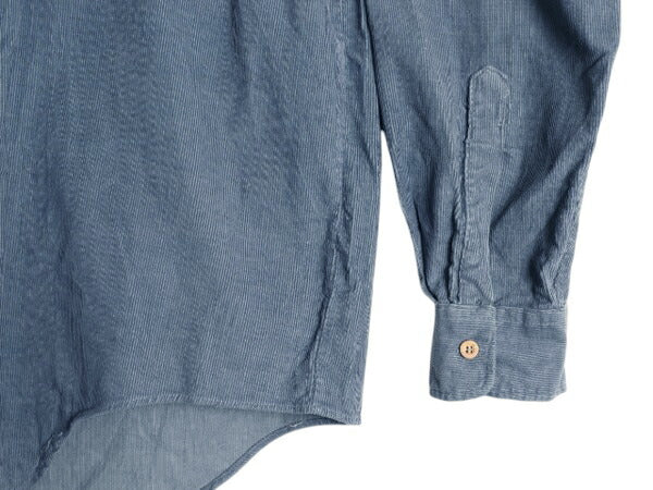 70s 筆記体タグ エルエルビーン 細畝 コーデュロイ 長袖 シャツ メンズ L 程 古着 70年代 ヴィンテージ LLBEAN サファリ アウトドア ブルー