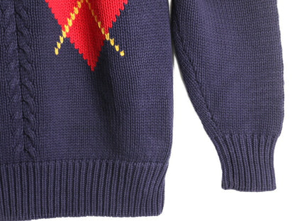 90s OLD GAP コットン デザイン ニット セーター メンズ XL 程/ 90年代 オールド ギャップ アーガイル 紺タグ ヘビーウェイト 大きいサイズ