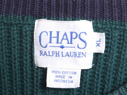 90s チャップス ラルフローレン コットン ニット セーター メンズ XL 90年代 オールド ポロ CHAPS リブ編み ワンポイント 大きいサイズ 緑
