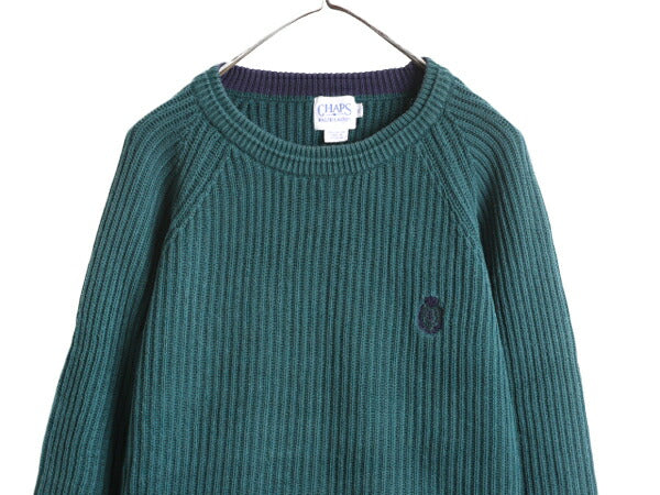 90s チャップス ラルフローレン コットン ニット セーター メンズ XL 90年代 オールド ポロ CHAPS リブ編み ワンポイント 大きいサイズ 緑