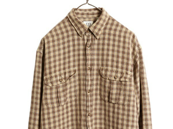 00s OLD GAP チェック 長袖 フランネル シャツ メンズ M / 00年代 オールド ギャップ レーヨン ラミー ネルシャツ 長袖シャツ マルチカラー