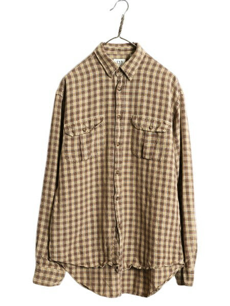 00s OLD GAP チェック 長袖 フランネル シャツ メンズ M / 00年代 オールド ギャップ レーヨン ラミー ネルシャツ 長袖シャツ マルチカラー