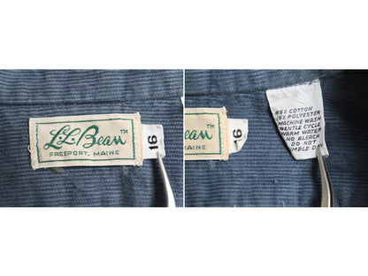 70s 筆記体タグ エルエルビーン 細畝 コーデュロイ 長袖 シャツ メンズ L 程 古着 70年代 ヴィンテージ LLBEAN サファリ アウトドア ブルー