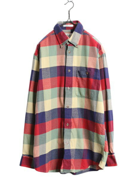 00s オービス フランネル ボタンダウン シャツ メンズ M / 古着 オールド ORVIS マルチカラー ブロック チェック 長袖シャツ ネルシャツ