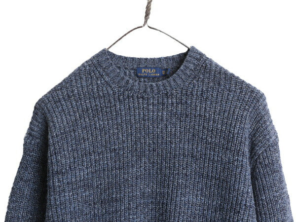 ポロ ラルフローレン リブ編み ニット セーター メンズ XS レディース S / 古着 無地 ポニー無し コットン リネン チャンキー クルーネック
