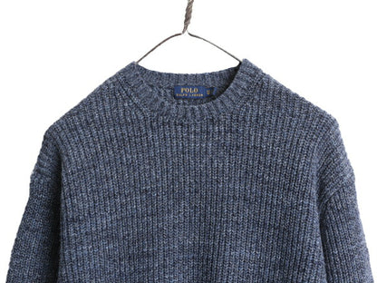 ポロ ラルフローレン リブ編み ニット セーター メンズ XS レディース S / 古着 無地 ポニー無し コットン リネン チャンキー クルーネック