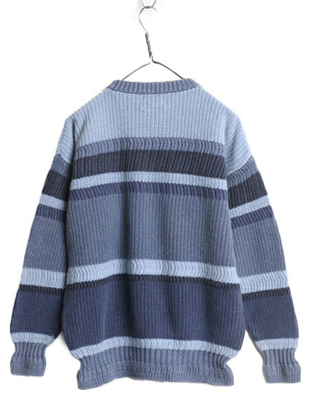 90s ウールリッチ リブ編み ニット セーター メンズ L 古着 90年代 オールド WOOLRICH ボーダー コットン リネン チャンキー マルチカラー