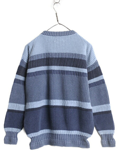 90s ウールリッチ リブ編み ニット セーター メンズ L 古着 90年代 オールド WOOLRICH ボーダー コットン リネン チャンキー マルチカラー