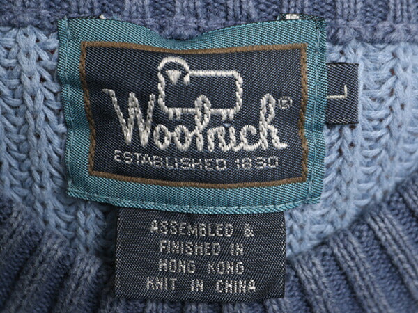 90s ウールリッチ リブ編み ニット セーター メンズ L 古着 90年代 オールド WOOLRICH ボーダー コットン リネン チャンキー マルチカラー