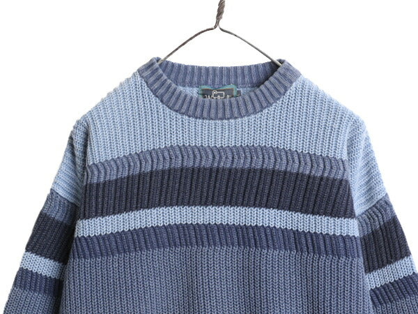 90s ウールリッチ リブ編み ニット セーター メンズ L 古着 90年代 オールド WOOLRICH ボーダー コットン リネン チャンキー マルチカラー