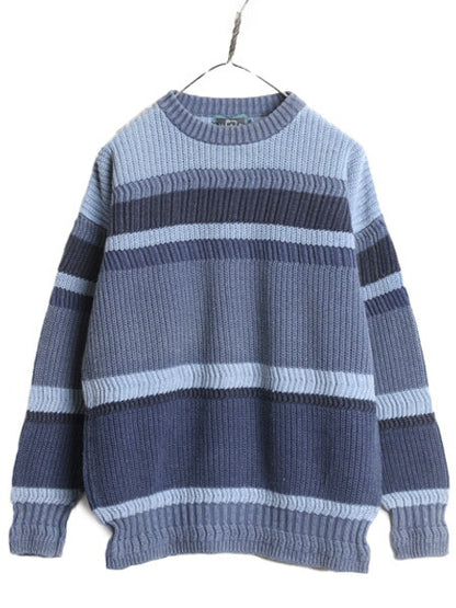 90s ウールリッチ リブ編み ニット セーター メンズ L 古着 90年代 オールド WOOLRICH ボーダー コットン リネン チャンキー マルチカラー