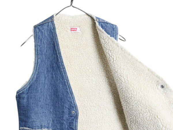 70s USA製 リーバイス 裏 ボア デニム ベスト メンズ レディース S / ヴィンテージ LEVIS 重ね着 前開き パイル オレンジタブ ポケット付き
