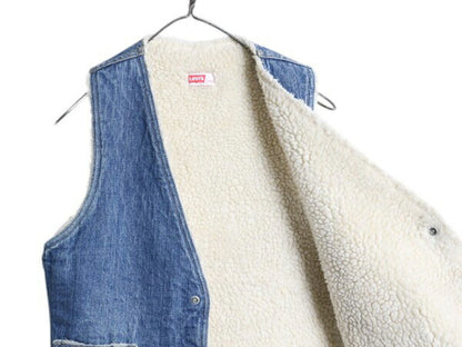 70s USA製 リーバイス 裏 ボア デニム ベスト メンズ レディース S / ヴィンテージ LEVIS 重ね着 前開き パイル オレンジタブ ポケット付き