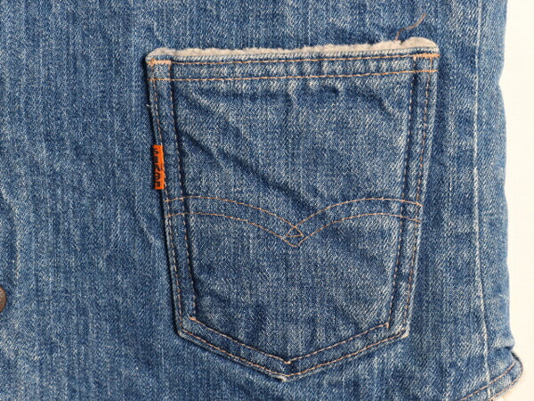 70s USA製 リーバイス 裏 ボア デニム ベスト メンズ レディース S / ヴィンテージ LEVIS 重ね着 前開き パイル オレンジタブ ポケット付き