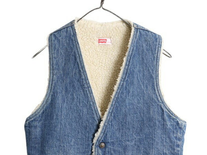70s USA製 リーバイス 裏 ボア デニム ベスト メンズ レディース S / ヴィンテージ LEVIS 重ね着 前開き パイル オレンジタブ ポケット付き