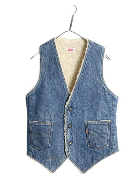 70s USA製 リーバイス 裏 ボア デニム ベスト メンズ レディース S / ヴィンテージ LEVIS 重ね着 前開き パイル オレンジタブ ポケット付き