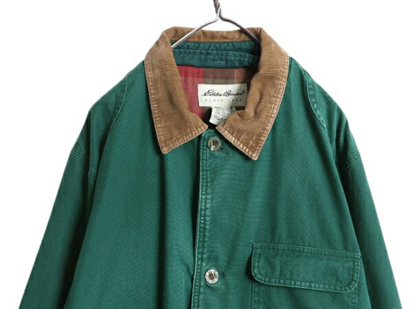 90s エディ―バウアー ハンティング ジャケット メンズ M Eddie Bauer キャンバス カバーオール フィールド コート チェック ライナー付き