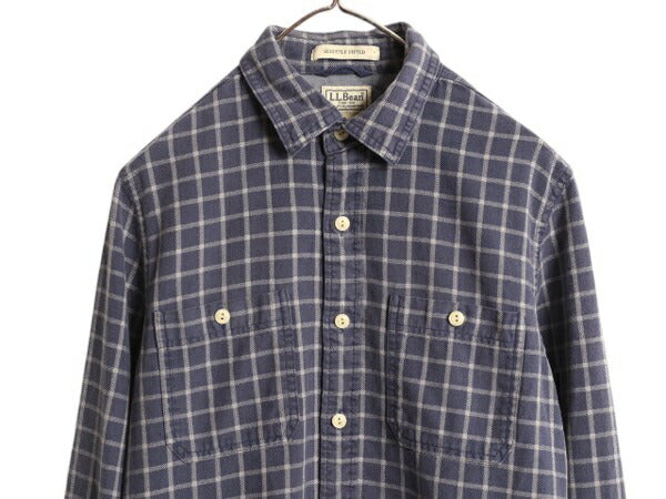 エルエルビーン チェック 長袖 フランネル シャツ メンズ S 古着 LLBEAN アウトドア コットン 長袖シャツ ネルシャツ ポケット付き 2トーン