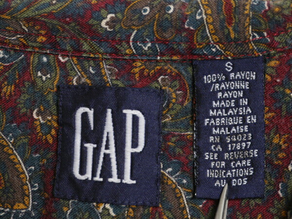 100% レーヨン 90s OLD GAP ペイズリー 総柄 長袖 シャツ レディース S / オールド ギャップ 旧タグ ブラウス マルチカラー ポケット付き