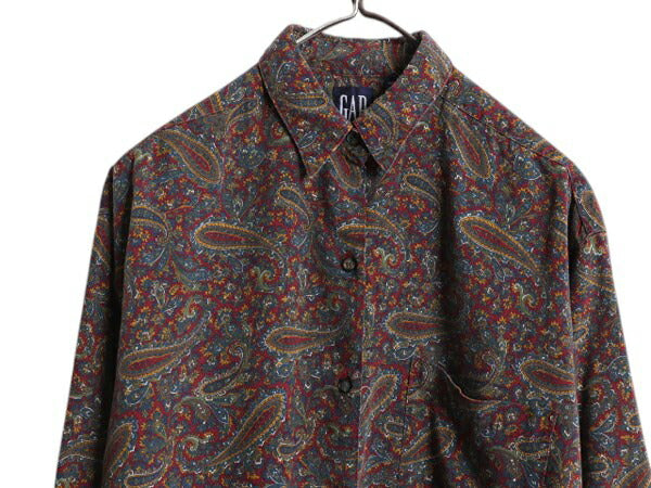 100% レーヨン 90s OLD GAP ペイズリー 総柄 長袖 シャツ レディース S / オールド ギャップ 旧タグ ブラウス マルチカラー ポケット付き