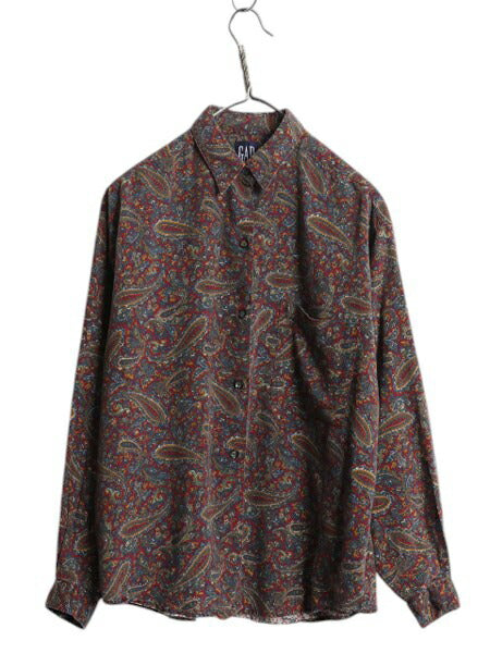 100% レーヨン 90s OLD GAP ペイズリー 総柄 長袖 シャツ レディース S / オールド ギャップ 旧タグ ブラウス マルチカラー ポケット付き