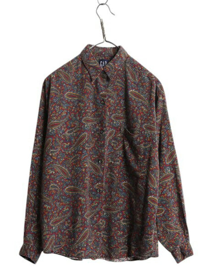 100% レーヨン 90s OLD GAP ペイズリー 総柄 長袖 シャツ レディース S / オールド ギャップ 旧タグ ブラウス マルチカラー ポケット付き