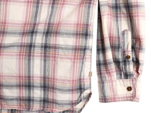 US企画 カーハート チェック コットン 長袖 シャツ レディース XL / 古着 ワーク 薄手 長袖シャツ ポケット付き ロールアップ 大きいサイズ