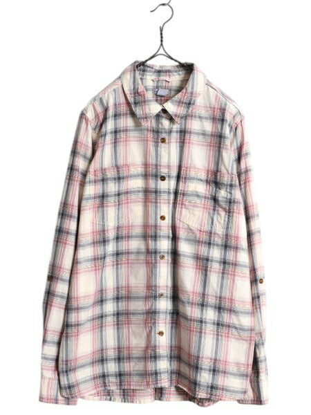 US企画 カーハート チェック コットン 長袖 シャツ レディース XL / 古着 ワーク 薄手 長袖シャツ ポケット付き ロールアップ 大きいサイズ
