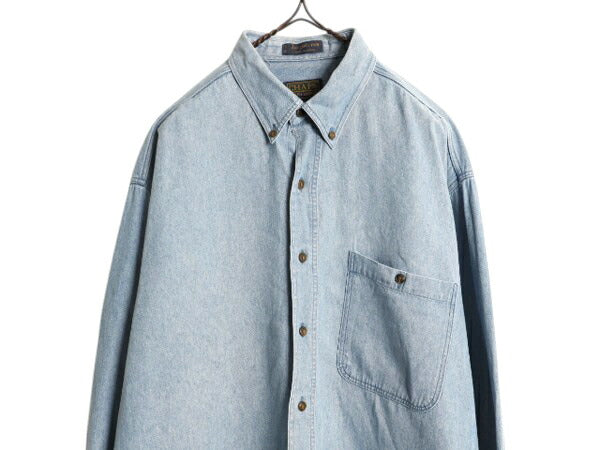 90s チャップス ラルフローレン 長袖 ボタンダウン デニム シャツ メンズ XL CHAPS ポロ 90年代 オールド BD 長袖シャツ ポケット付き 無地