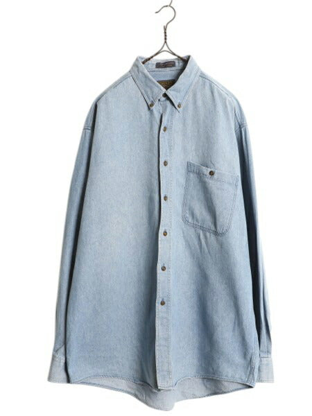90s チャップス ラルフローレン 長袖 ボタンダウン デニム シャツ メンズ XL CHAPS ポロ 90年代 オールド BD 長袖シャツ ポケット付き 無地
