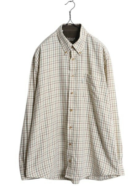 バブアー 長袖 ボタンダウン シャツ メンズ L / Barbour コットン 長袖シャツ ポケット付き タッタソール チェック マルチカラー BDシャツ