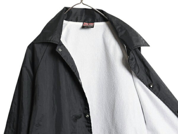 90s USA製 ATHLETIC WORKS ナイロン コーチ ジャケット メンズ M 黒 オールド ブルゾン ジャンパー 無地 ブランク ライナー付き ブラック