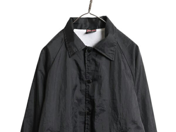 90s USA製 ATHLETIC WORKS ナイロン コーチ ジャケット メンズ M 黒 オールド ブルゾン ジャンパー 無地 ブランク ライナー付き ブラック