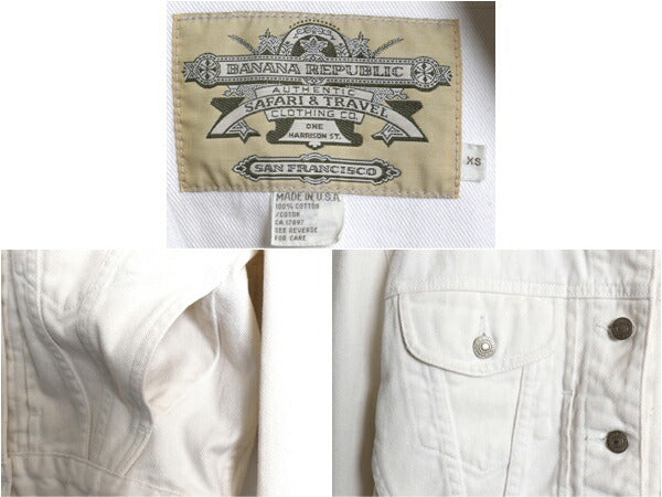 90s USA製 バナナリパブリック ホワイト デニム トラッカー ジャケット レディース XS オールド BANANA REPUBLIC Safari&Travel ジージャン