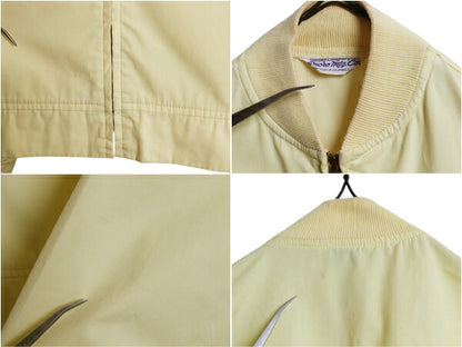 70s Enora mfg コットン ダービー ジャケット メンズ M 程/ 古着 ヴィンテージ フルジップ カップショルダー スイングトップ ブルゾン 薄黄