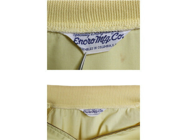 70s Enora mfg コットン ダービー ジャケット メンズ M 程/ 古着 ヴィンテージ フルジップ カップショルダー スイングトップ ブルゾン 薄黄