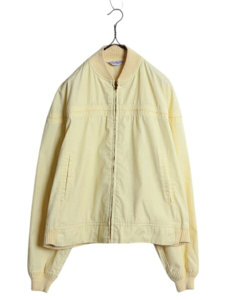 70s Enora mfg コットン ダービー ジャケット メンズ M 程/ 古着 ヴィンテージ フルジップ カップショルダー スイングトップ ブルゾン 薄黄