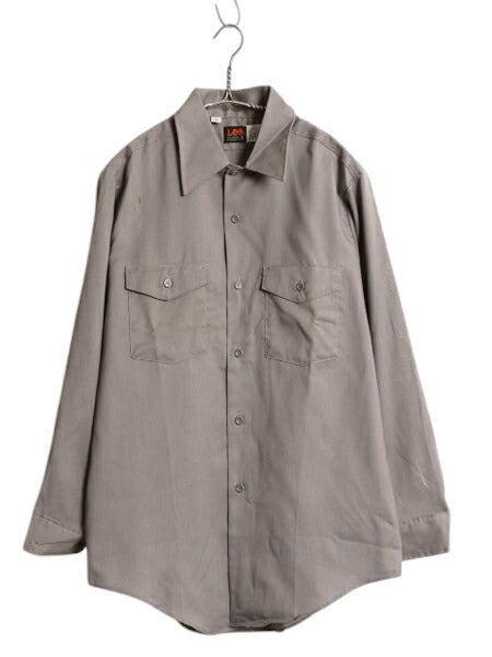 デッドストック 70s USA製 リー 長袖 ワーク シャツ メンズ M / ヴィンテージ 黒タグ 長袖シャツ ポケット付き ノーアイロン 無地 グレー