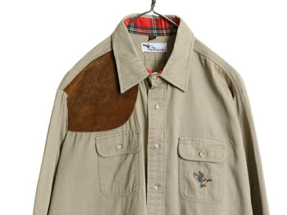 80s USA製 The Sporting Life ハンティング 長袖 シャツ メンズ XL / ヴィンテージ シューティング 本革 スウェード レザー エルボーパッチ