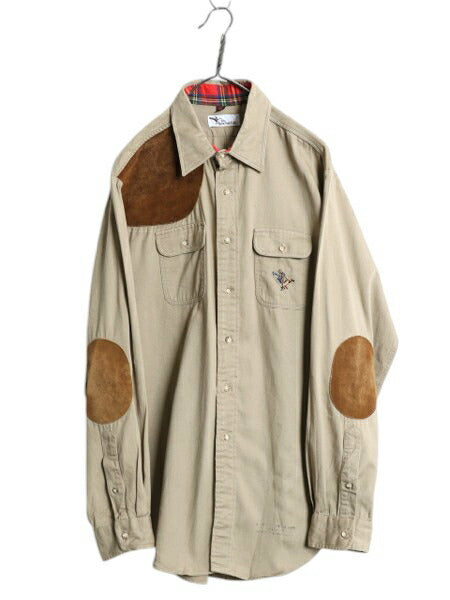 80s USA製 The Sporting Life ハンティング 長袖 シャツ メンズ XL / ヴィンテージ シューティング 本革 スウェード レザー エルボーパッチ