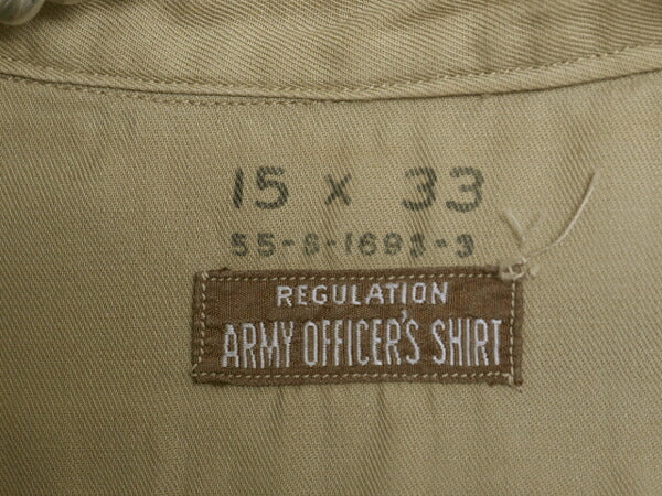 40s 米軍実物 US ARMY オフィサー シャツ メンズ M / ヴィンテージ ミリタリー アーミー 長袖シャツ コットン マチ付き 軍物 大戦 WW2 無地