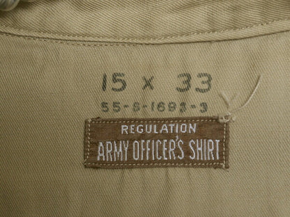 40s 米軍実物 US ARMY オフィサー シャツ メンズ M / ヴィンテージ ミリタリー アーミー 長袖シャツ コットン マチ付き 軍物 大戦 WW2 無地