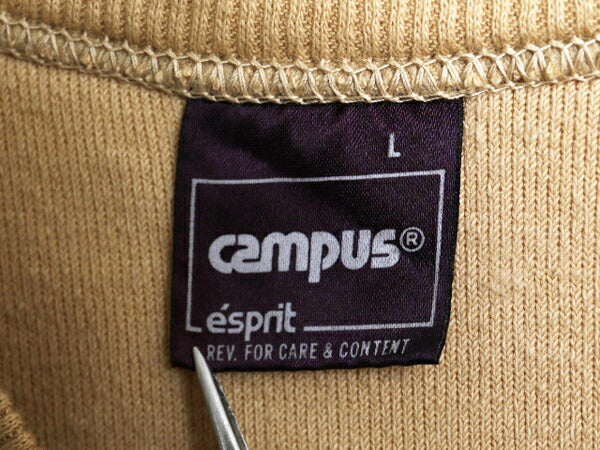 80s USA製 CAMPUS Vネック ベロア ベスト メンズ レディース L / ヴィンテージ プルオーバー ノースリーブ トップス 重ね着 無地 ベージュ