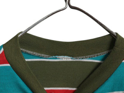 デッドストック 70s ボーダー 半袖 Tシャツ メンズ S 程/ 未使用品 ヴィンテージ マルチカラー モックネック シングルステッチ カットソー